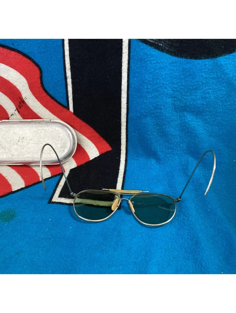 USA Vintage Aviator WWII Bausch & Lomb Army Navy Sunglasses Engraved Case Pilot